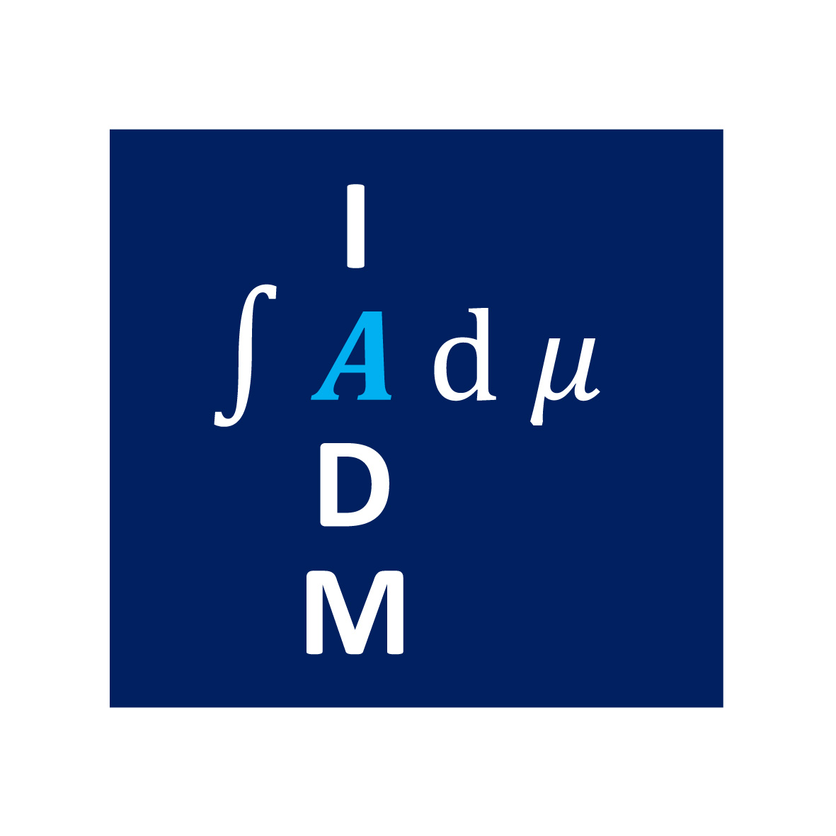 Blaues Logo des Instituts für Analysis, Dynamik und Modellierung mit weißen Buchstaben 